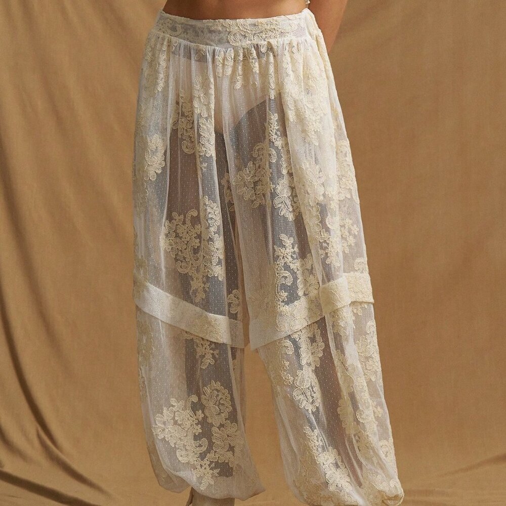Apricot Boho Women's Loose Sheer Lace Harem Vacation Pants - Picture 4 of 6